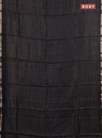 Semi chanderi saree black and maroon with allover small checks pattern and small zari woven border