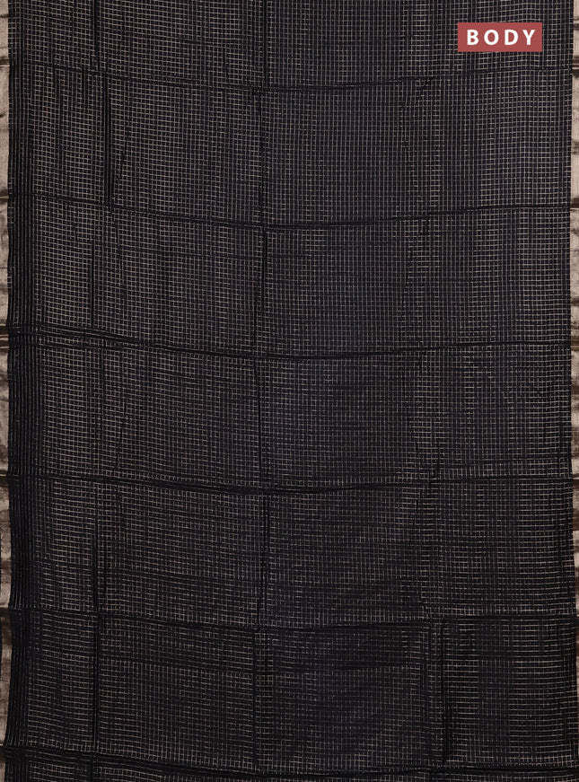 Semi chanderi saree black and maroon with allover small checks pattern and small zari woven border
