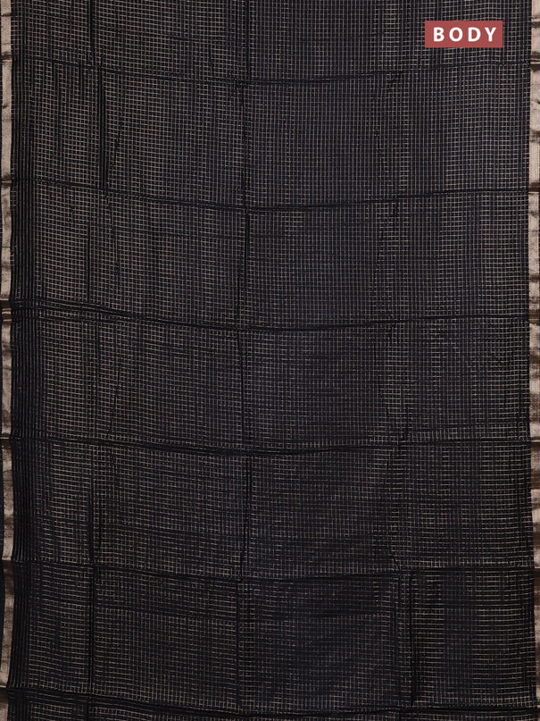 Semi chanderi saree black and maroon with allover small checks pattern and small zari woven border