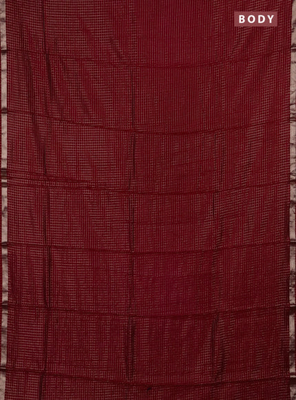 Semi chanderi saree red and green with allover small checks pattern and small zari woven border