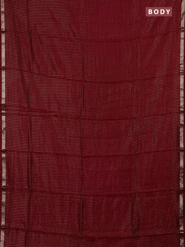Semi chanderi saree red and green with allover small checks pattern and small zari woven border