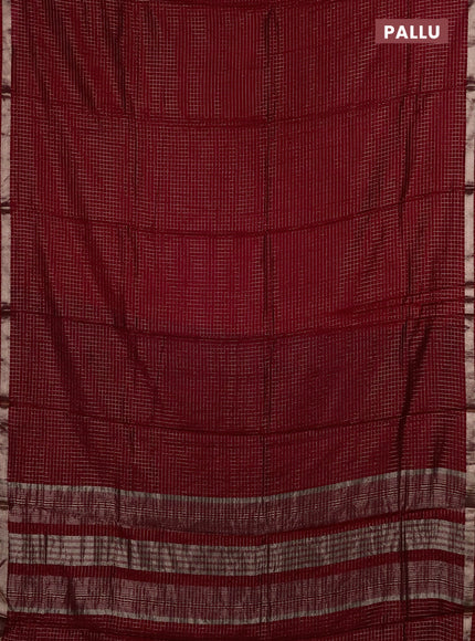 Semi chanderi saree red and green with allover small checks pattern and small zari woven border