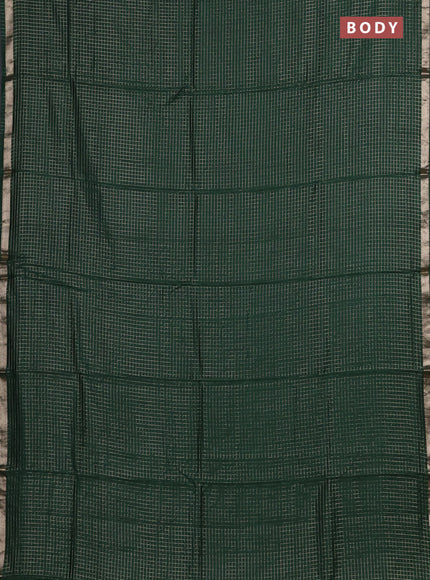 Semi chanderi saree dark green and light pink with allover small checks pattern and small zari woven border