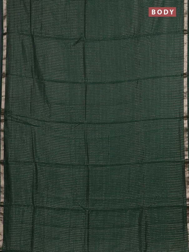 Semi chanderi saree dark green and light pink with allover small checks pattern and small zari woven border