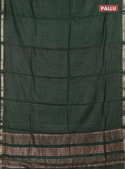 Semi chanderi saree dark green and light pink with allover small checks pattern and small zari woven border