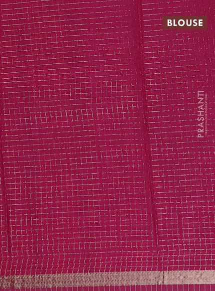 Semi chanderi saree dark green and light pink with allover small checks pattern and small zari woven border