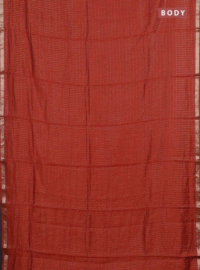 Semi chanderi saree rust shade and deep wine with allover small checks pattern and small zari woven border