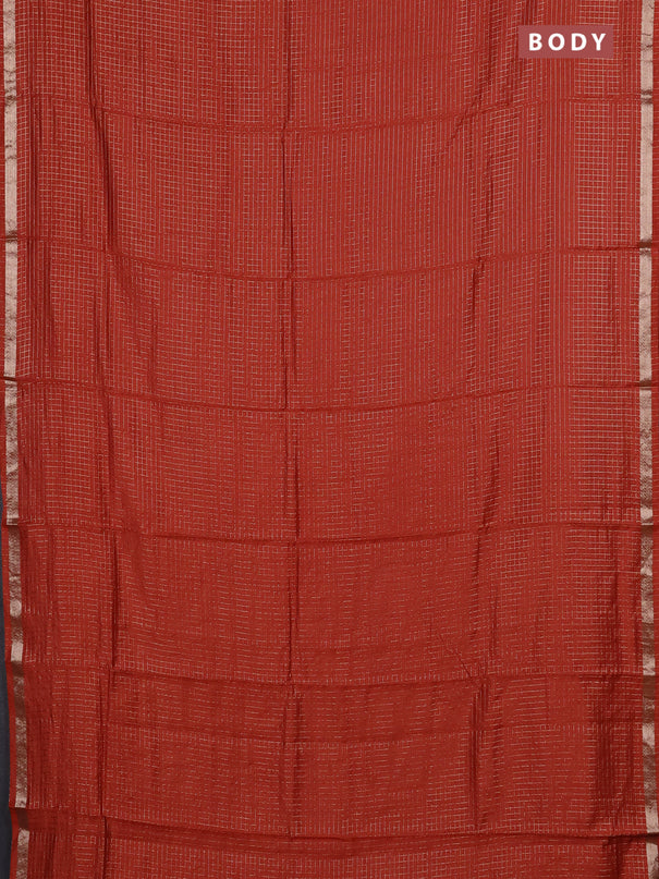 Semi chanderi saree rust shade and deep wine with allover small checks pattern and small zari woven border