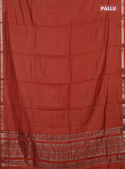 Semi chanderi saree rust shade and deep wine with allover small checks pattern and small zari woven border