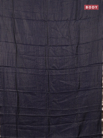 Semi chanderi saree navy blue and purple with allover small checks pattern and small zari woven border