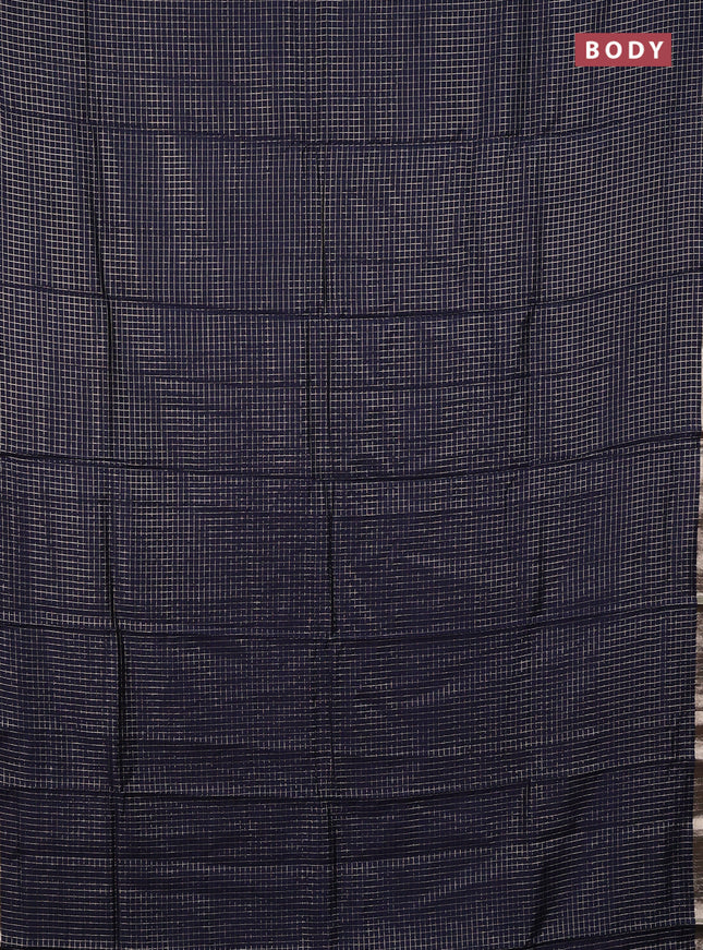 Semi chanderi saree navy blue and purple with allover small checks pattern and small zari woven border