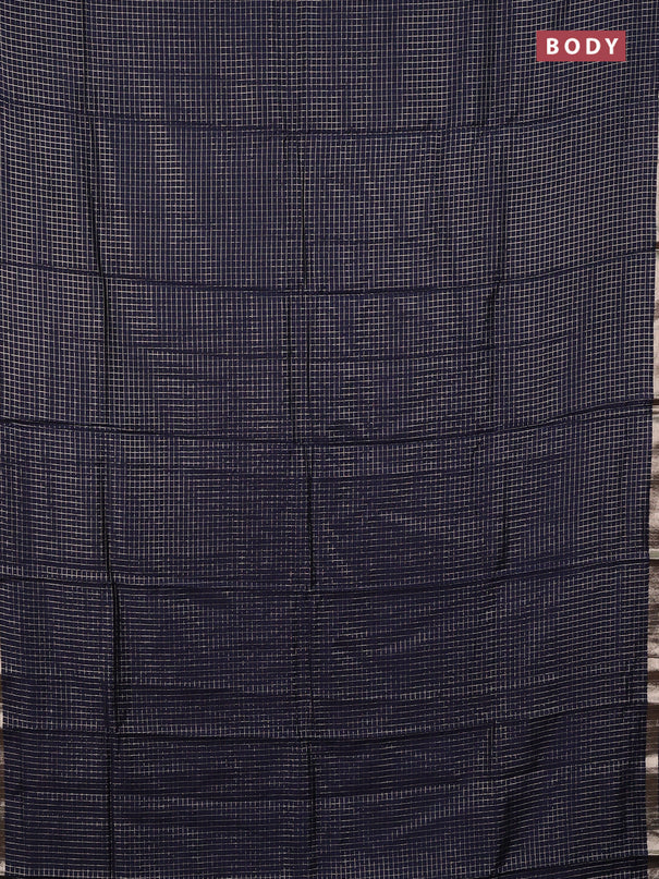 Semi chanderi saree navy blue and purple with allover small checks pattern and small zari woven border