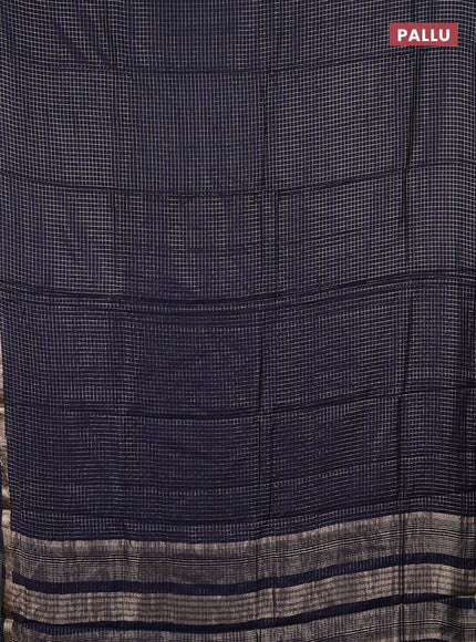 Semi chanderi saree navy blue and purple with allover small checks pattern and small zari woven border