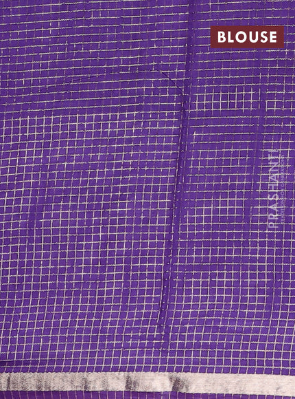 Semi chanderi saree navy blue and purple with allover small checks pattern and small zari woven border