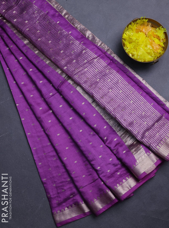 Semi chanderi saree lavender shade and navy blue with allover zari woven buttas and zari woven border