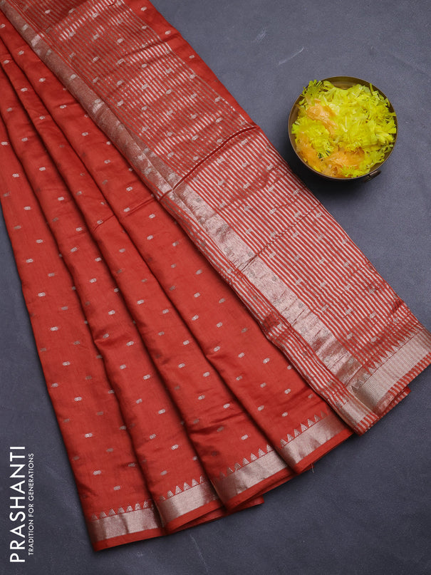 Semi chanderi saree rust shade and light green with allover zari woven buttas and zari woven border