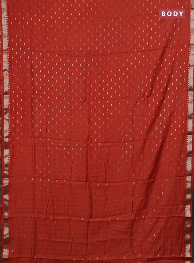 Semi chanderi saree rust shade and light green with allover zari woven buttas and zari woven border