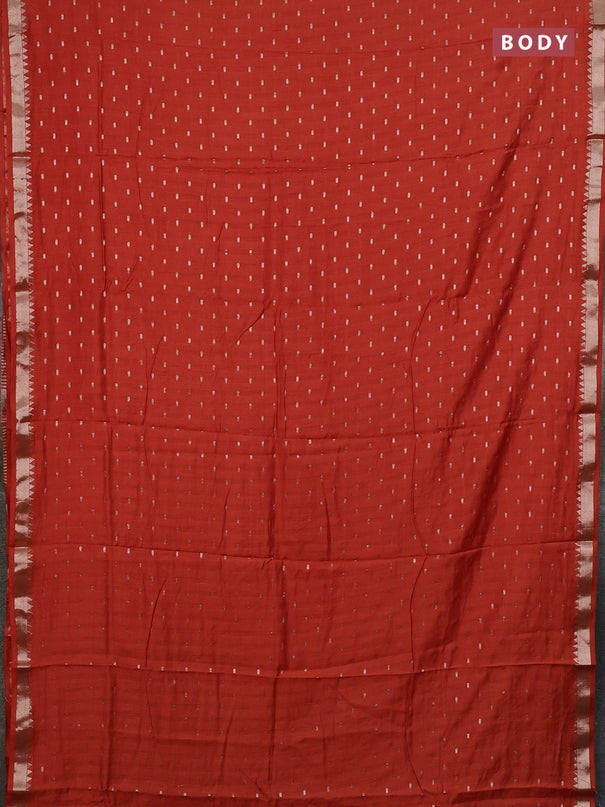 Semi chanderi saree rust shade and light green with allover zari woven buttas and zari woven border