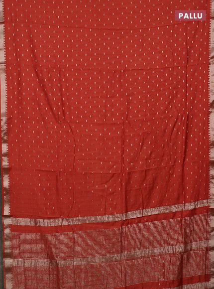 Semi chanderi saree rust shade and light green with allover zari woven buttas and zari woven border