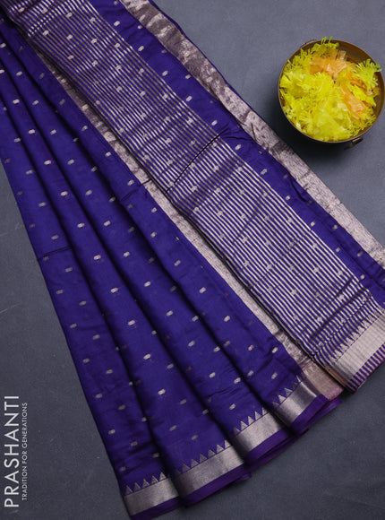 Semi chanderi saree navy blue and maroon with allover zari woven buttas and zari woven border