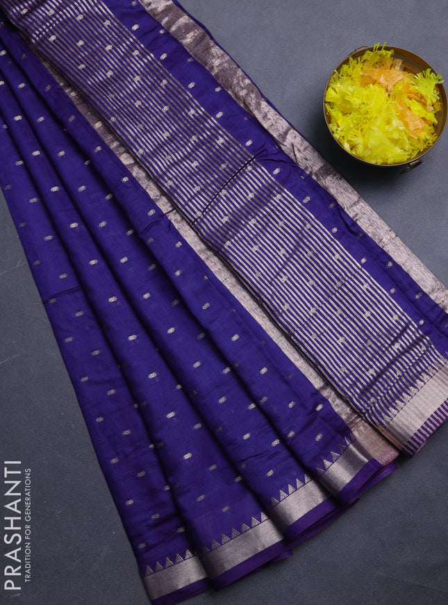 Semi chanderi saree navy blue and maroon with allover zari woven buttas and zari woven border