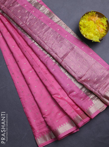 Semi chanderi saree light pink and blue with allover zari woven buttas and zari woven border