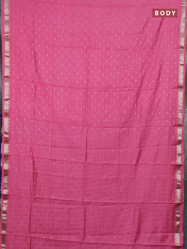 Semi chanderi saree light pink and blue with allover zari woven buttas and zari woven border