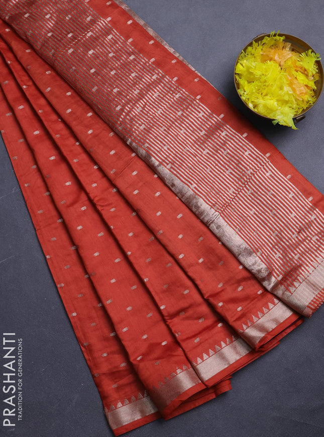 Semi chanderi saree rust shade and deep wine shade with allover zari woven buttas and zari woven border