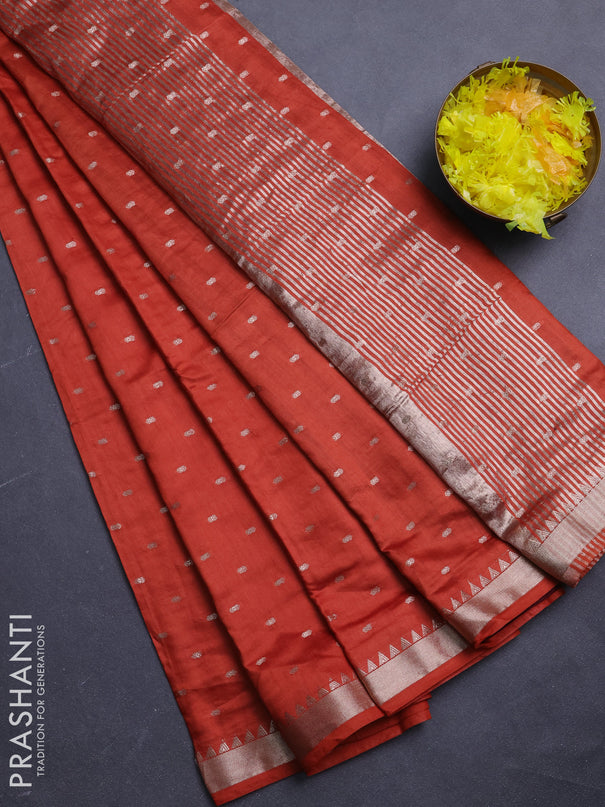 Semi chanderi saree rust shade and deep wine shade with allover zari woven buttas and zari woven border