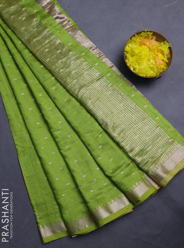 Semi chanderi saree light green and blue with allover zari woven buttas and zari woven border