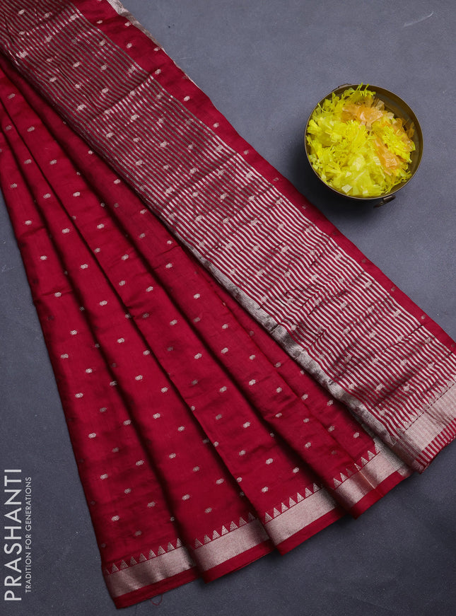 Semi chanderi saree maroon and green with allover zari woven buttas and zari woven border