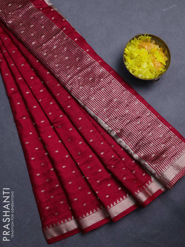Semi chanderi saree maroon and green with allover zari woven buttas and zari woven border
