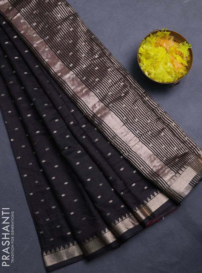 Semi chanderi saree black and wine shade with allover zari woven buttas and zari woven border