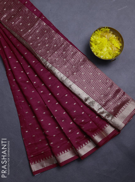 Semi chanderi saree wine shade and bottle green with allover zari woven buttas and zari woven border