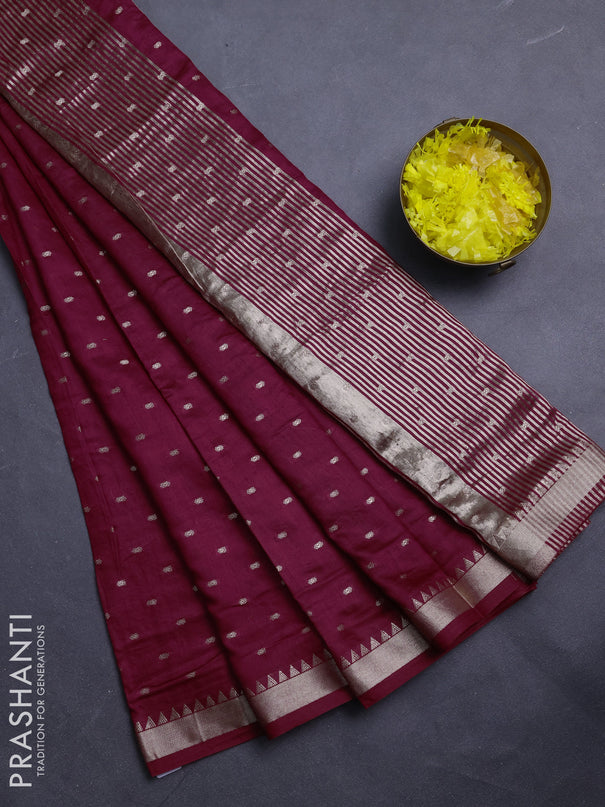 Semi chanderi saree wine shade and bottle green with allover zari woven buttas and zari woven border