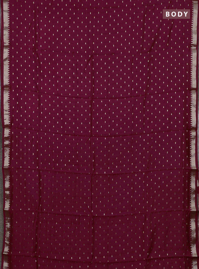 Semi chanderi saree wine shade and bottle green with allover zari woven buttas and zari woven border