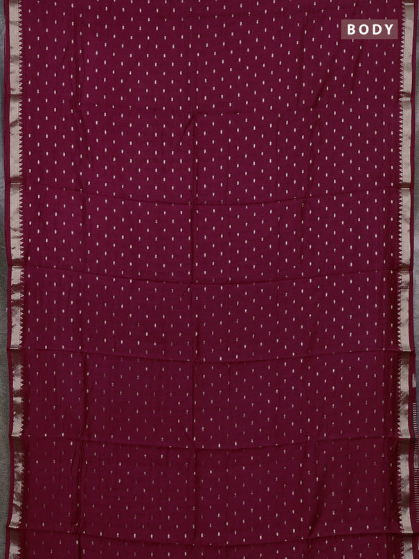 Semi chanderi saree wine shade and bottle green with allover zari woven buttas and zari woven border