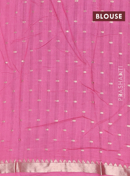 Semi chanderi saree bottle green and light pink with allover zari woven buttas and zari woven border
