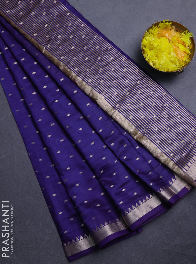 Semi chanderi saree navy blue and light green with allover zari woven buttas and zari woven border