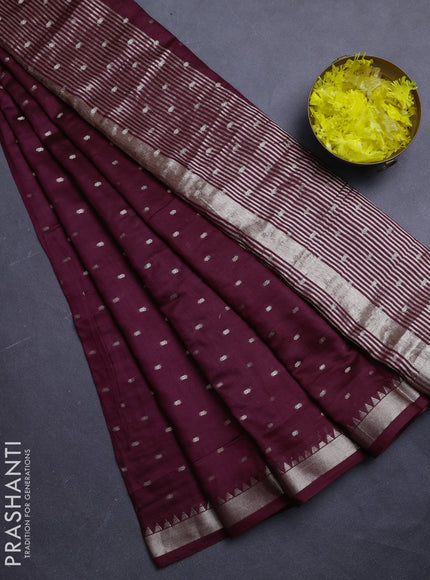 Semi chanderi saree deep wine and rust shade with allover zari woven buttas and zari woven border