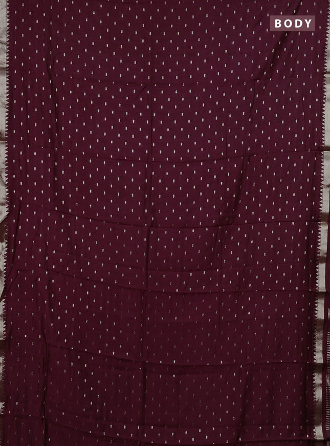 Semi chanderi saree deep wine and rust shade with allover zari woven buttas and zari woven border
