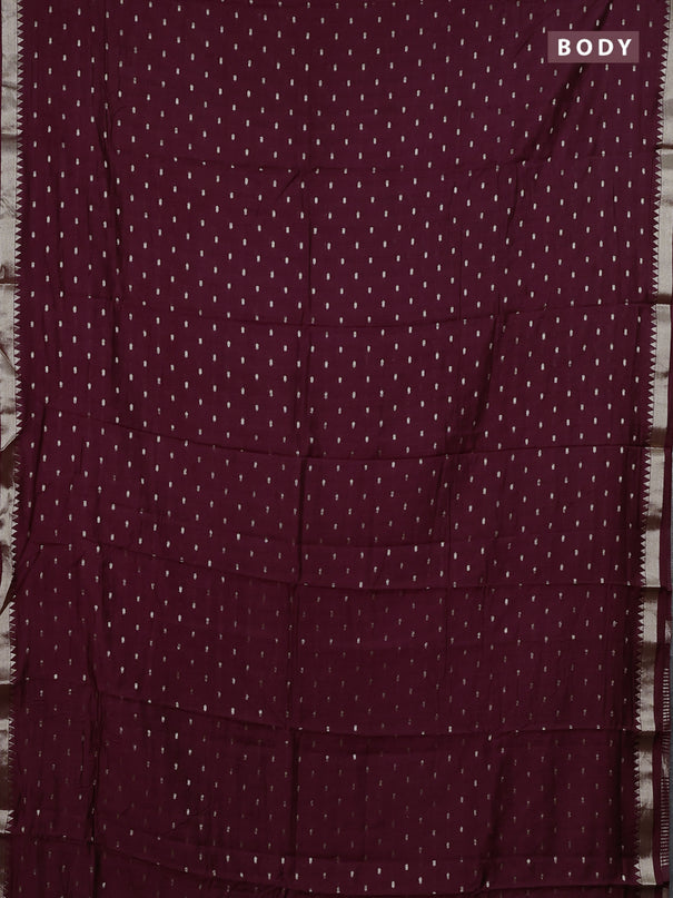 Semi chanderi saree deep wine and rust shade with allover zari woven buttas and zari woven border