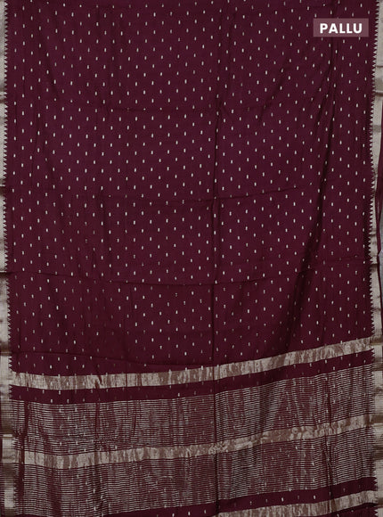 Semi chanderi saree deep wine and rust shade with allover zari woven buttas and zari woven border