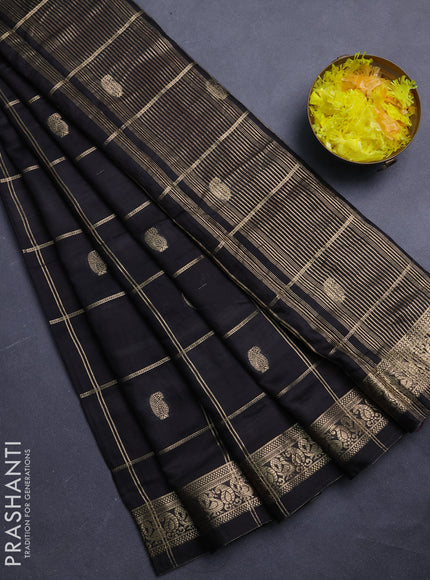 Semi chanderi saree black and maroon with allover zari checks & buttas and zari woven border