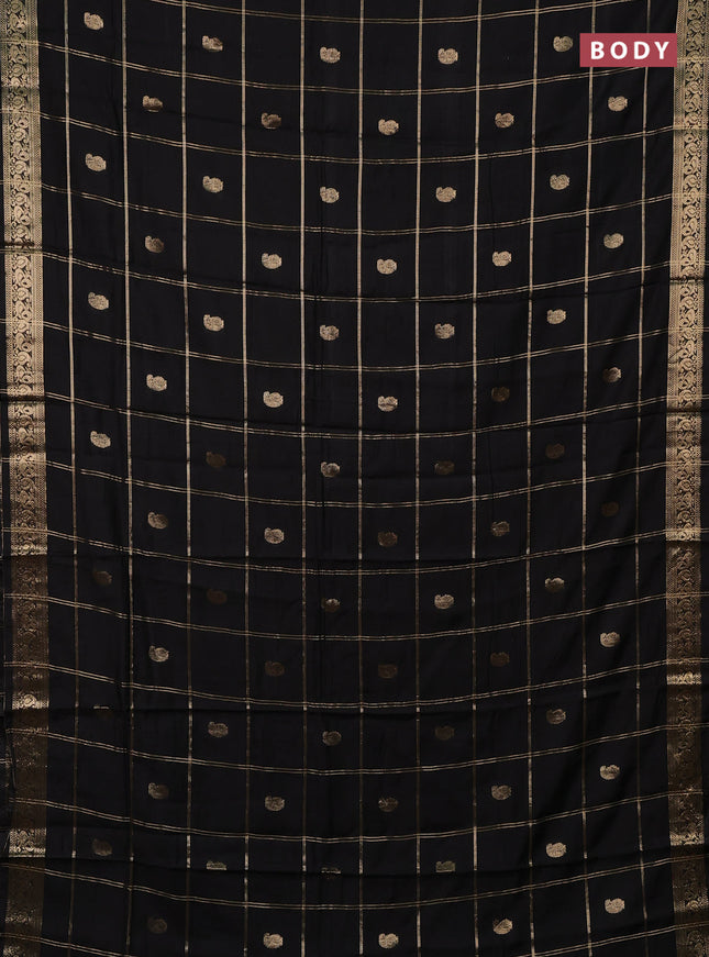 Semi chanderi saree black and maroon with allover zari checks & buttas and zari woven border