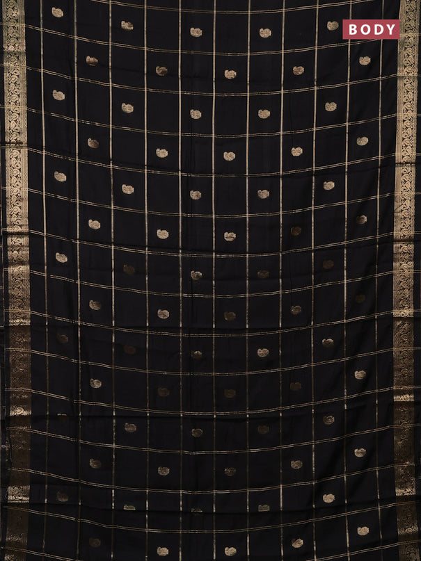 Semi chanderi saree black and maroon with allover zari checks & buttas and zari woven border