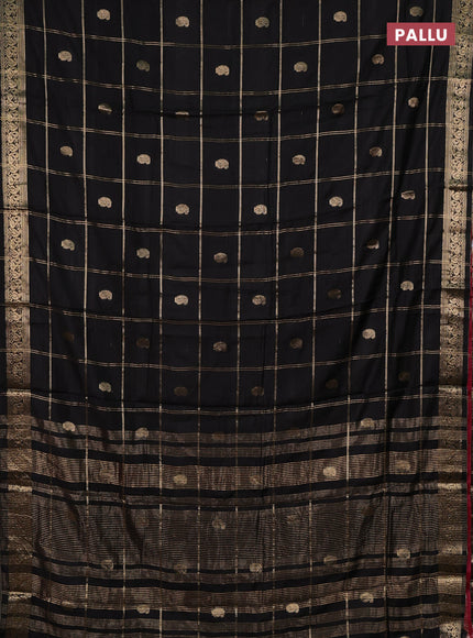 Semi chanderi saree black and maroon with allover zari checks & buttas and zari woven border