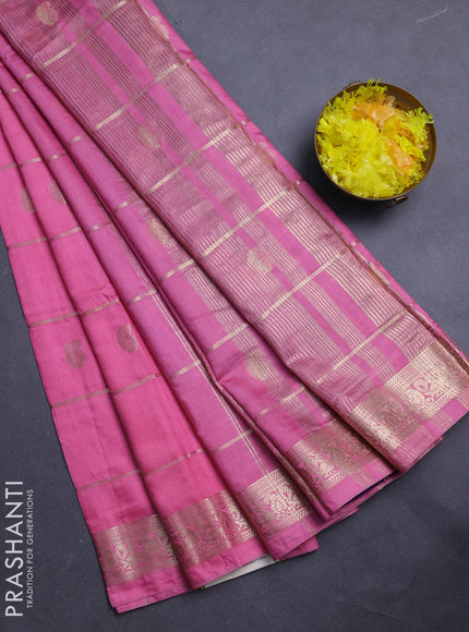 Semi chanderi saree light pink and violet with allover zari checks & buttas and zari woven border