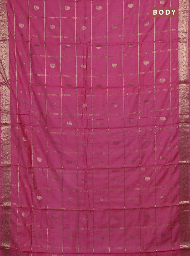 Semi chanderi saree light pink and violet with allover zari checks & buttas and zari woven border