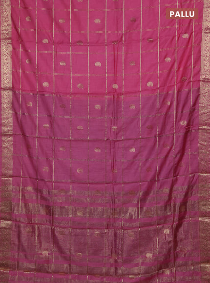 Semi chanderi saree light pink and violet with allover zari checks & buttas and zari woven border
